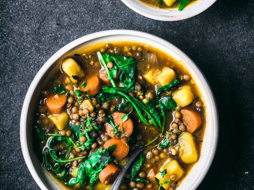 Rustic Vegetable And Lentil Soup With Rocket