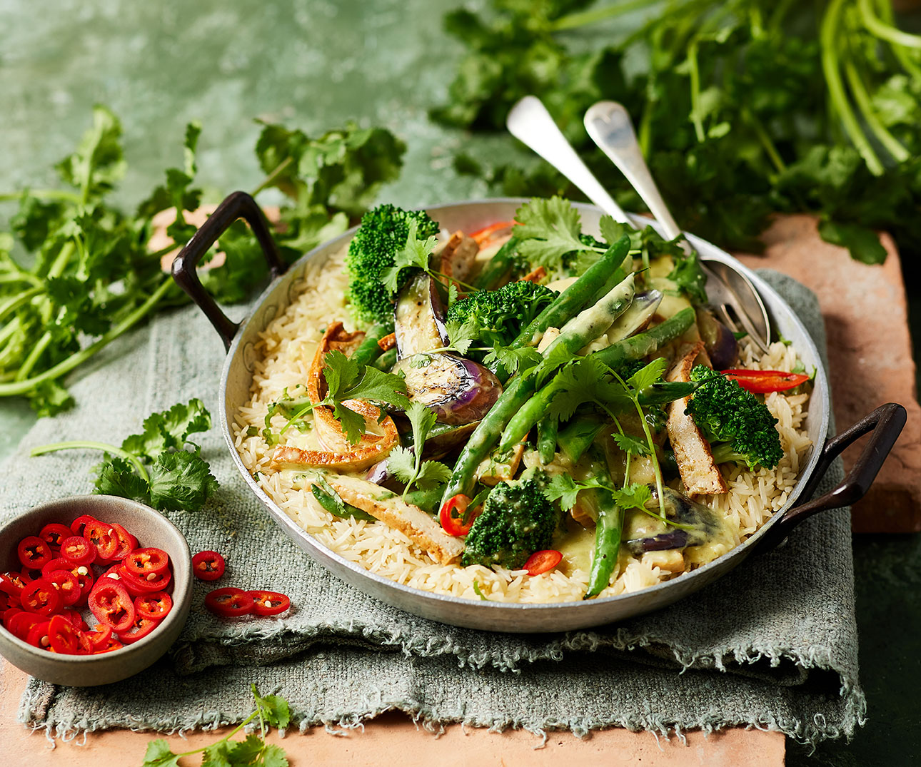 Vegetable Thai Green Curry With Tofu And Basmati Rice