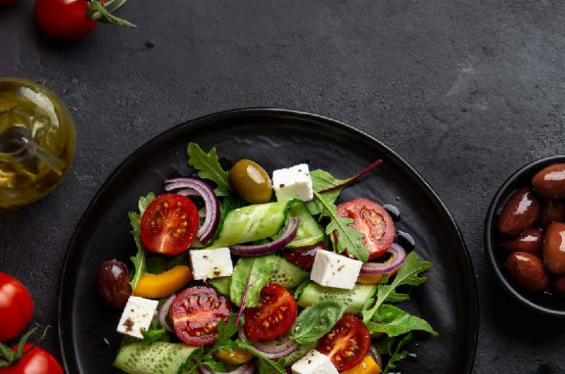 GREEK SALAD WITH HERB AND GARLIC DRESSING