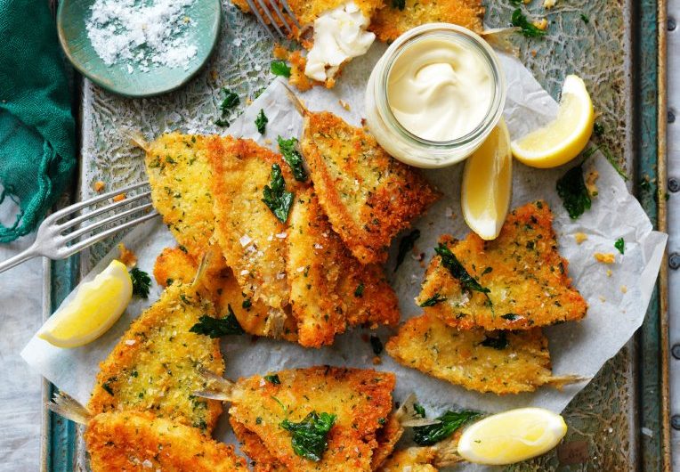 PARMESAN-CRUMBED RED SPOT WHITING WITH AIOLI