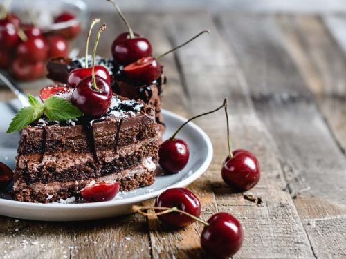 Triple Chocolate Layer Cake with Cherries