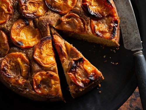 Spiced apricot cake with crème anglaise