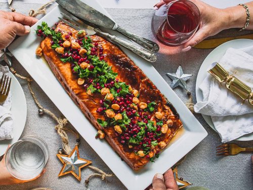Pomegranate and Honeyed Macadamia Side of Salmon