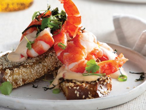 Prawn Toast with Sriracha Mayonnaise and Seaweed