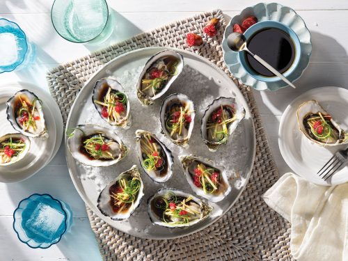 Steamed Pacific Oysters with Ginger and Spring Onions