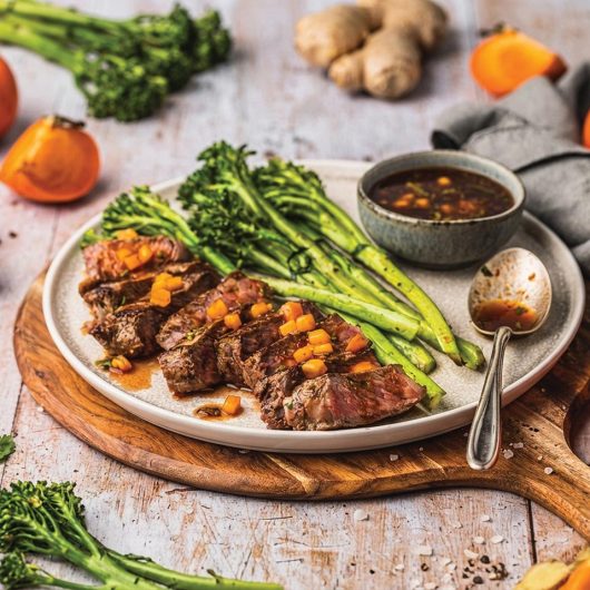Porterhouse Steaks with Persimmon & Ginger Dressing