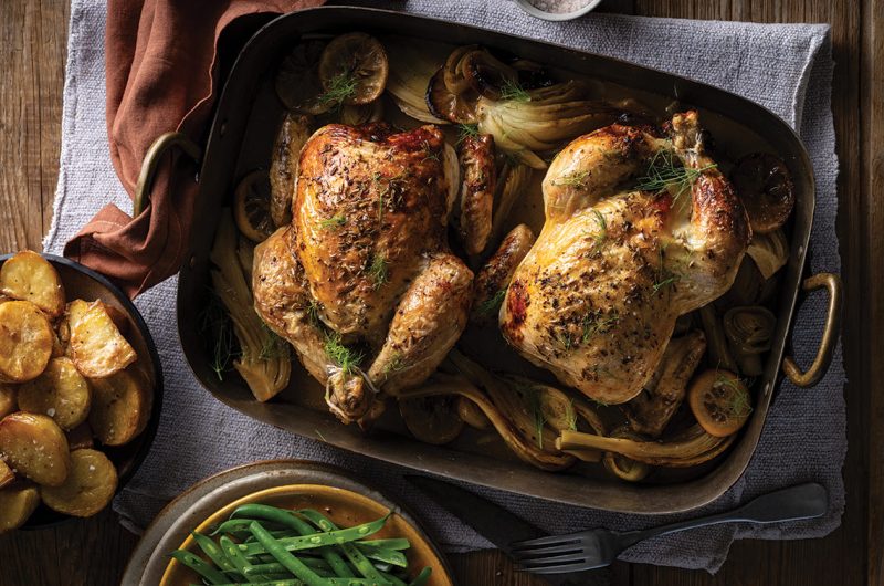 Roast chicken bake with fennel, leeks & lemon